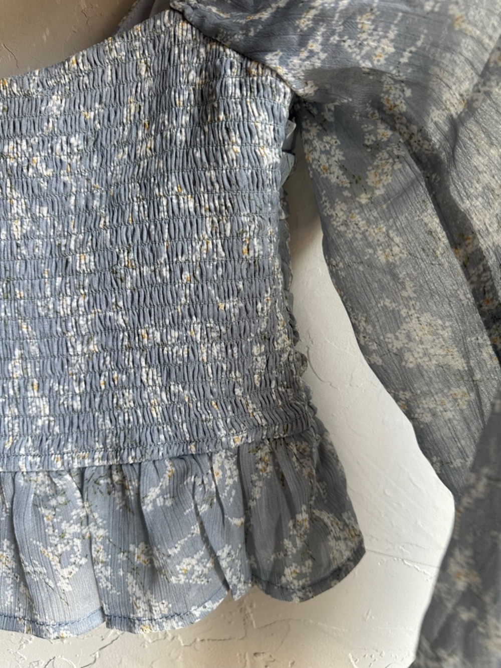 Alter’d State Blue Floral Ruched Milkmaid Blouse Cottagecore Coquette Top S - Picture 11 of 12